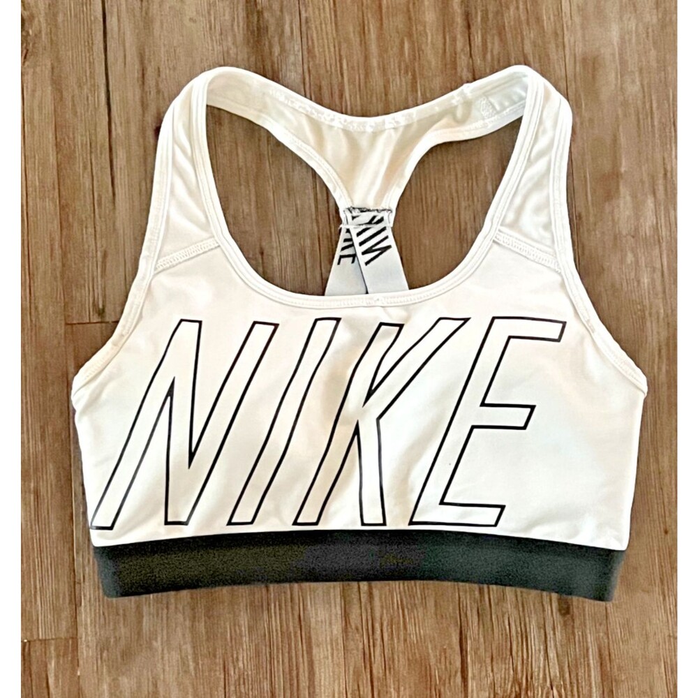 Nike Women’s Sports Bra White Black Logo Racerback Wireless Athletic Bra XS/S